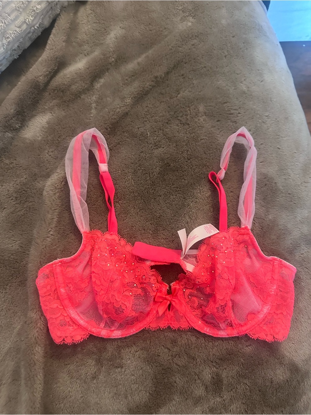 Victoria’s Secret Lacey hot pink rhinestones bra